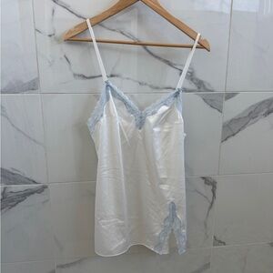 Victoria’s Secret Tease white & baby blue slip lingerie with lace detail - sz M